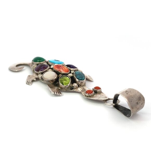 Navajo Sterling Silver Emer Thompson Multi-Stone Lizard Pendant - Picture 5 of 8